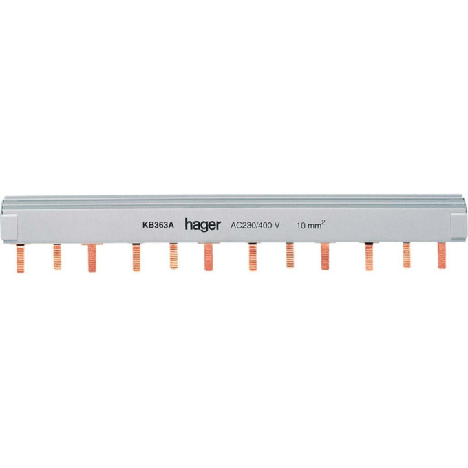 Гребенчатая шинка HAGER, 3-полюсная, 10мм², 12M KB363A